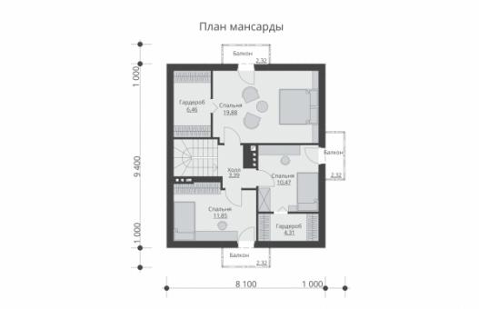 Одноэтажный дом с мансардой и террасой